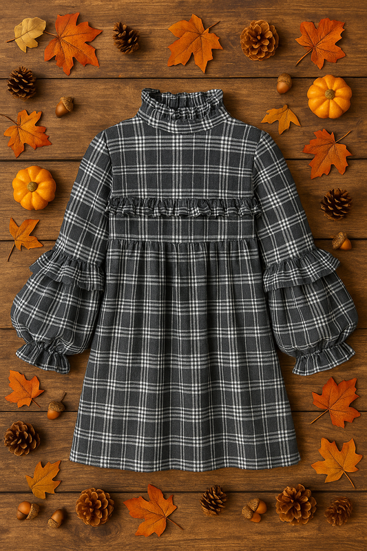 High-Neck Plaid Dress