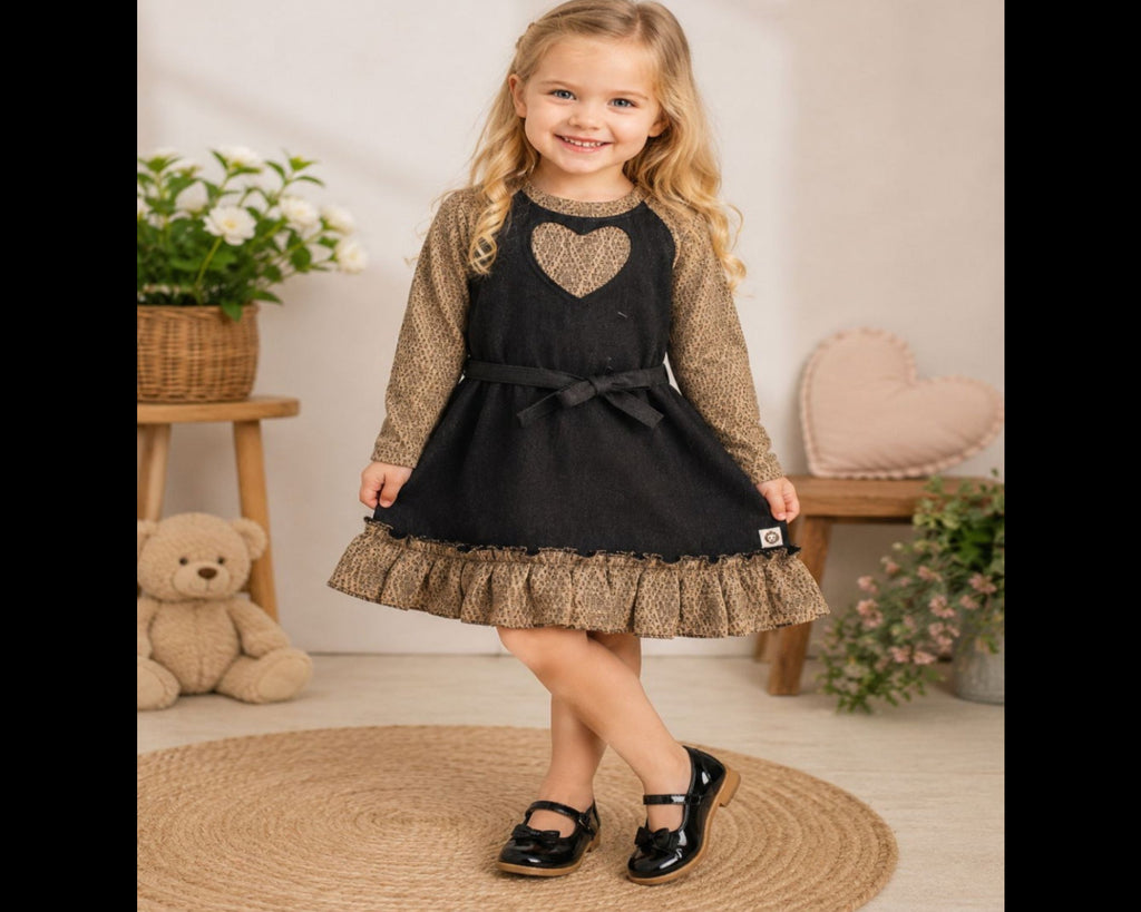 Denim Long-fleece-sleeved Dress - Bippz Klothing