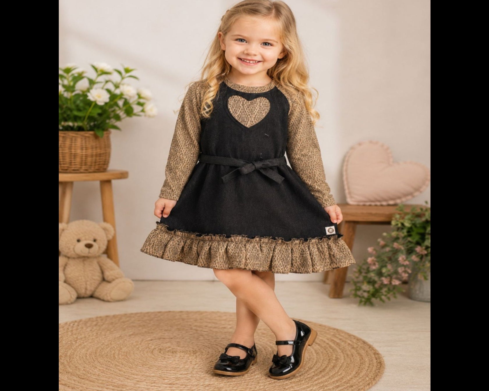 Denim Long-fleece-sleeved Dress - Bippz Klothing