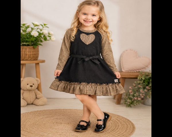Denim Long-fleece-sleeved Dress - Bippz Klothing