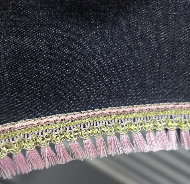 Denim dress with pink frills design