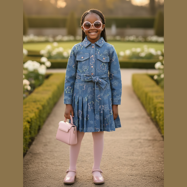 Girls Bloom & Shine Floral Denim Dress