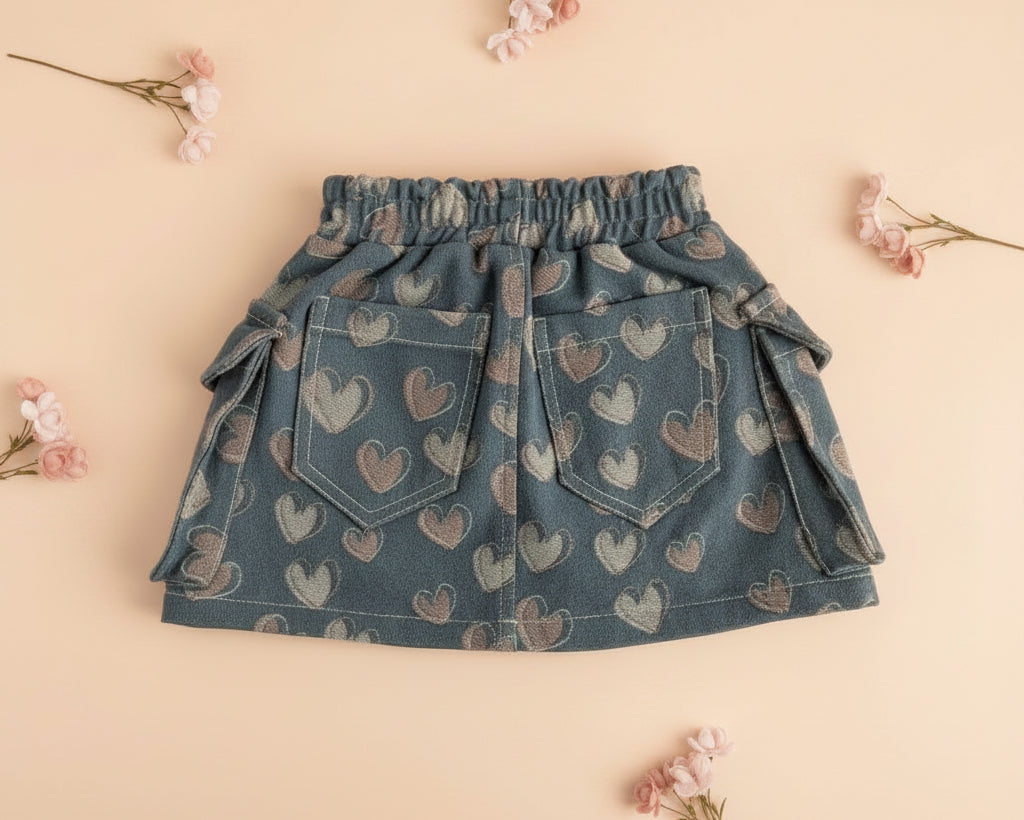 Girls Heart Denim Skirt Set - Bippz Klothing