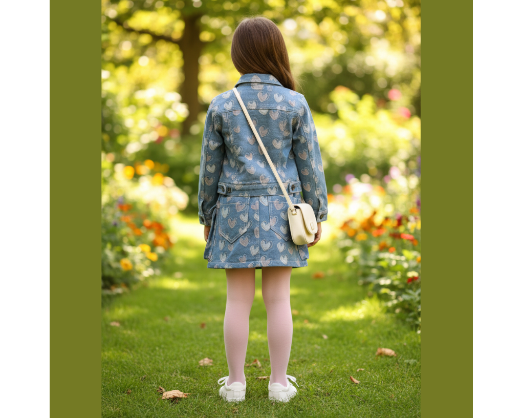 Girls Heart Denim Skirt Set - Bippz Klothing