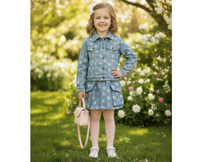 Girls Heart Denim Skirt Set - Bippz Klothing
