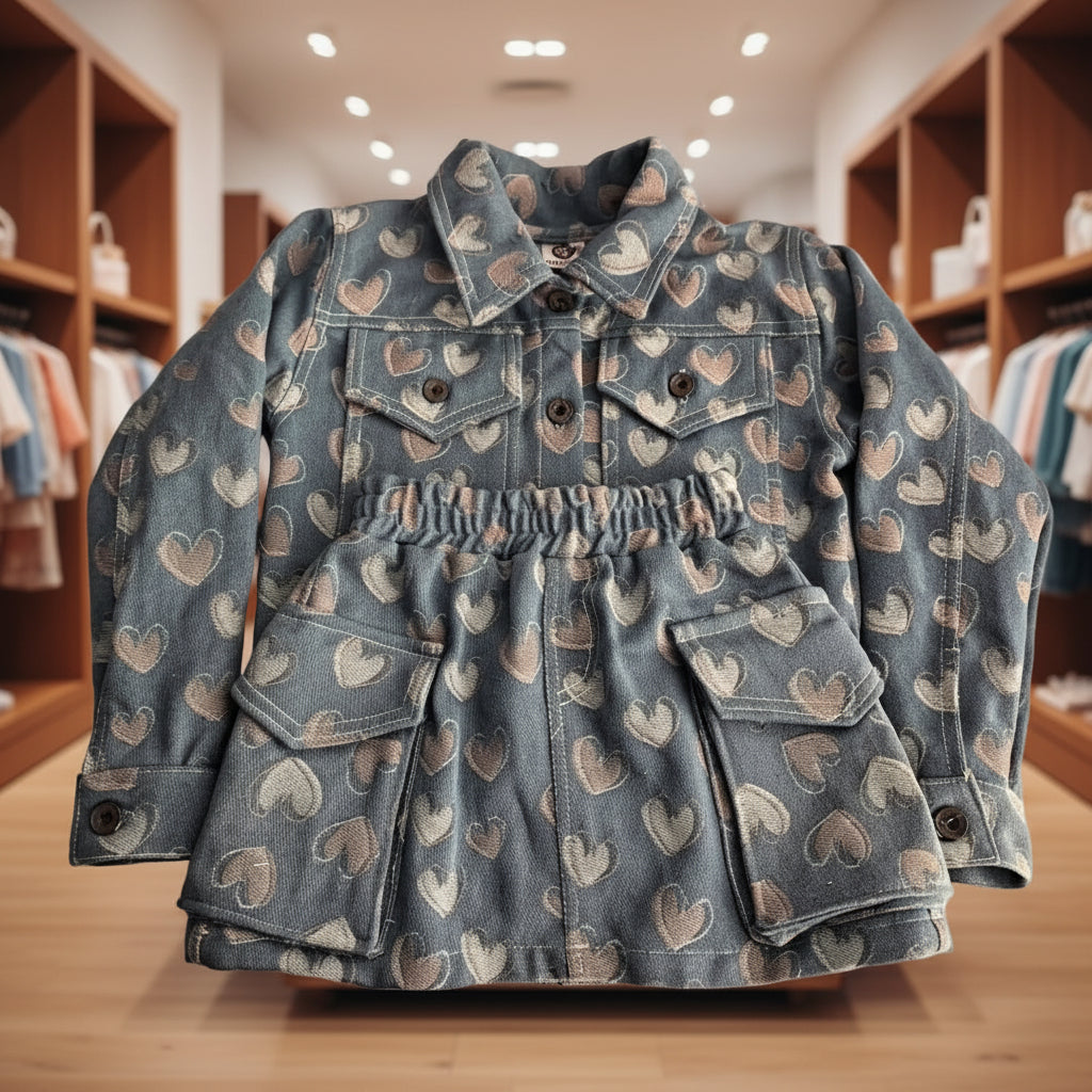 Girls Heart Denim Skirt Set - Bippz Klothing