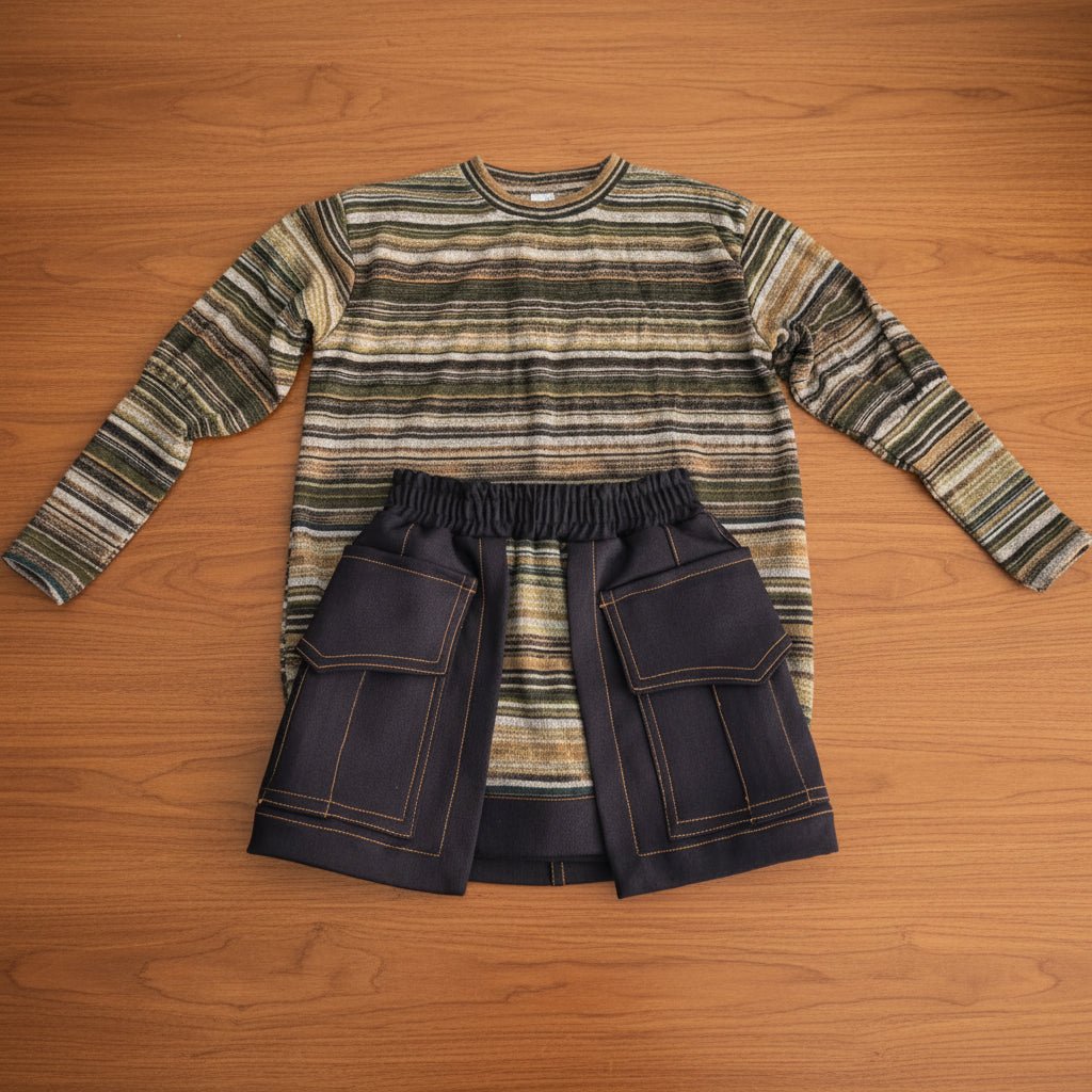 Girls Multicolor Stripe Top & Denim Skirt Set - Bippz Klothing