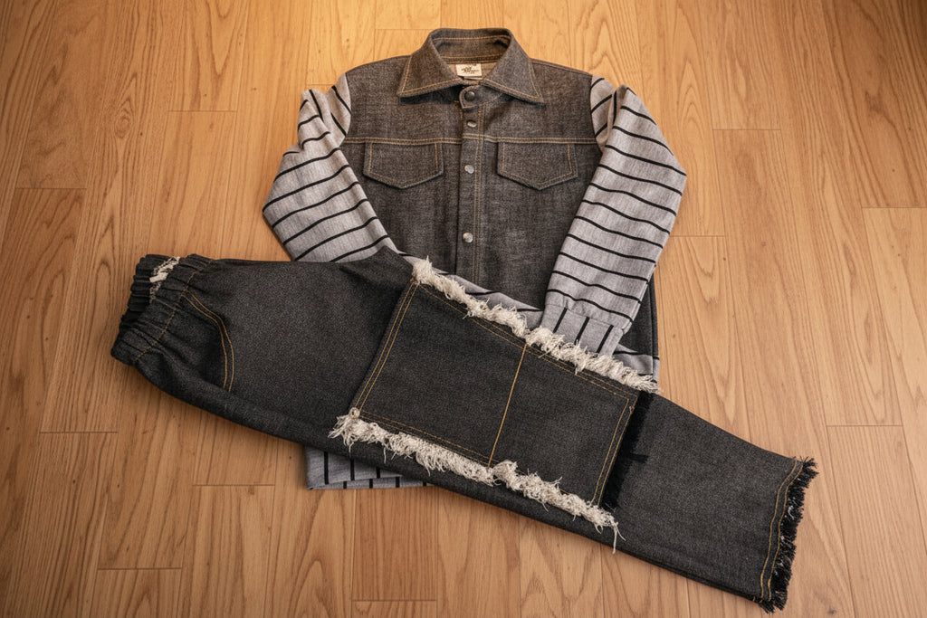 Boys Stripe Sleeve Denim Set | Bippz Klothing