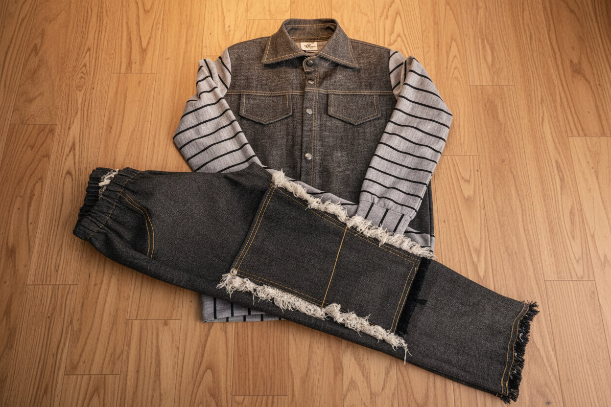 Boys Stripe Sleeve Denim Set | Bippz Klothing