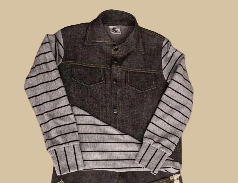 Boys Stripe Sleeve Denim Set | Bippz Klothing