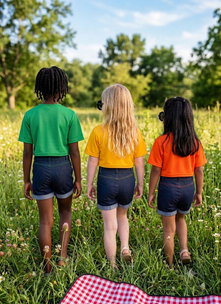 High-Waisted Dark Denim Shorts with Mustard Accents - Bippz Klothing