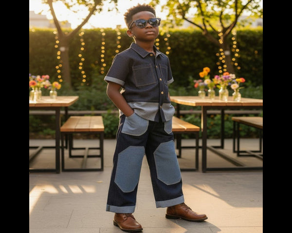 Navy Patch Denim Co-ord Set – Boys - Bippz Klothing