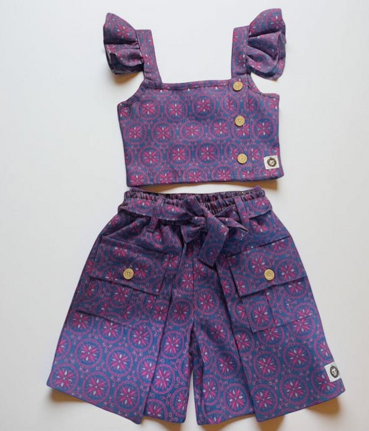 Purple Print Denim Set