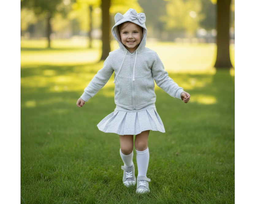 Girls Grey Skirt Tracksuit Set – Sporty, Sweet & Completely Her
