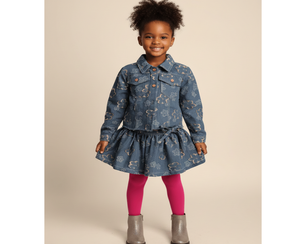 Girls Floral Two-Piece Denim Set