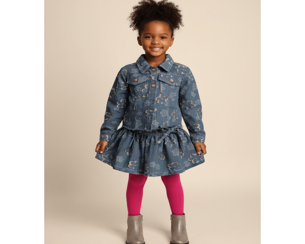 Girls Floral Two-Piece Denim Set