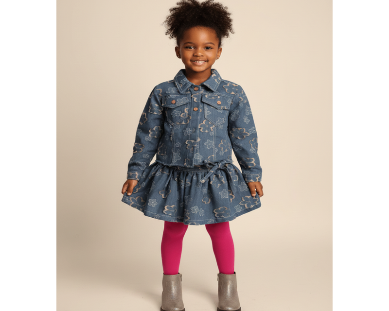 Girls Floral Two-Piece Denim Set